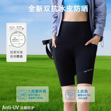 2024夏季新款涼感防曬五分騎行褲女外穿雙側口袋打底短褲運動健身