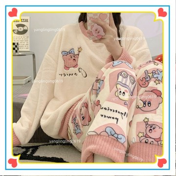 台灣發貨💖睡衣女 加絨保暖睡衣 冬珊瑚絨韓版學生可愛長袖 秋冬季加厚法蘭絨大碼家居服套裝 居家服女WQDS