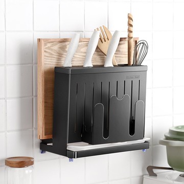 免打孔不銹鋼多功能刀架筷架一體廚房菜板刀具座收納架筷子置物架
