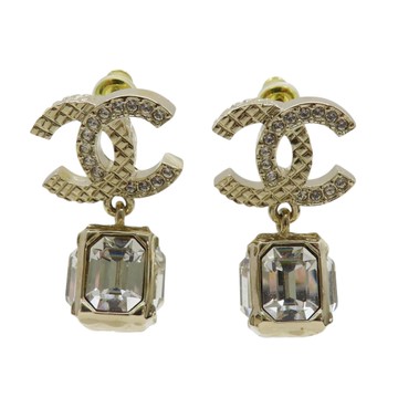 CHANEL 香奈兒 LOGO 垂立體方水鑽 耳環 【二手名牌BRAND OFF】