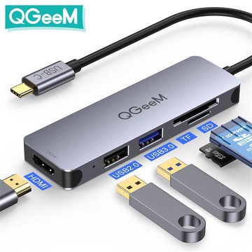 擴展塢 USB-C 多功能筆電擴展底座 HDMI QGeeM5合一Type-C擴展塢集線器usbhub兼容雷電3SD/TF讀卡多口