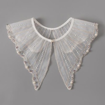 領先生手工釘珠襯衫假領歐根紗繡花毛衣領百搭襯衣領韓蕾絲裝飾領