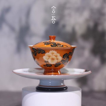合吾丹子新品金絲團花蓋碗景德鎮現代派原創設計陶瓷家用功夫茶具