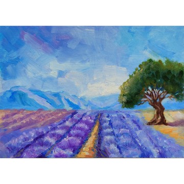 薰衣草田原創油畫，義大利風景牆畫，手工油畫，油畫原