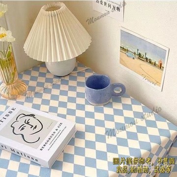 桌布ins風菱形格子書桌宿捨寢室絨布網紅茶幾少女心臥室方桌圓桌ins風書桌少女心格子學生寢室宿捨茶幾課桌布客廳拍照背景布
