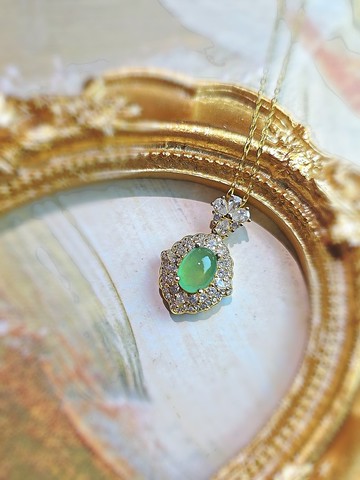 招財•貴氣|仙氣放光冰玻綠|緬甸A貨翡翠純銀豪鑲精緻吊墜