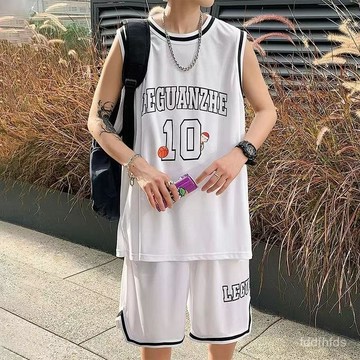 單件/套裝 籃球服套裝男 夏季新款上衣短褲 寬鬆休閒運動服 球衣兩件套 排汗透氣背心套裝 五分褲 無袖背心T恤