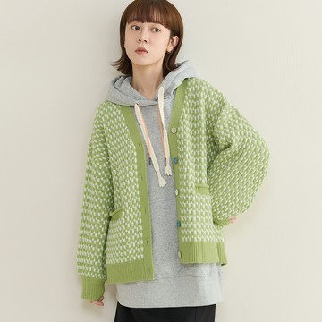 a la sha 雙色織紋長袖針織外套