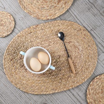 中式復古草編防滑餐墊 酒店餐廳隔熱墊裝飾墊子 餐桌墊碗墊鍋墊