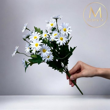 FLORAL M 英式花園優雅白小雛菊仿真花花材（1入組）仿真花 人造花 假花 裝飾花 花藝材料 居家擺設 仿真花束 乾燥花替代 不凋謝花 高擬真花 插花材料 攝影道具 商業佈置 室內裝飾 花藝設計