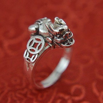 復古999純銀戒指女貔貅戒指足銀指環女個性銀指環