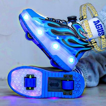 男童爆走鞋春款網紅小學生一鍵收縮兒童暴走鞋發光輪滑鞋雙輪可收