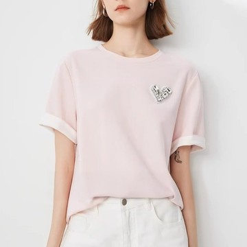 【MsMore】百家好愛心釘鑽短袖T恤圓領撞色百搭短版上衣# 124808