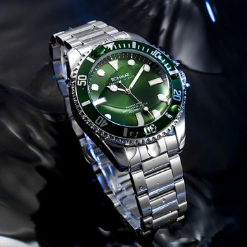 【WANgT】【RONMAR 羅馬】機械水鬼系列 RMQR 夜光指針刻度 單向旋轉錶圈 蝴蝶錶扣 不鏽鋼 機械 手錶