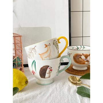動物陶瓷早餐杯子大號復古中古vintage風格燕麥片牛奶馬克杯日式