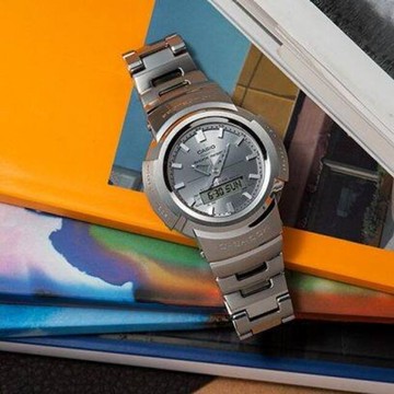 CASIO_卡西歐  G-SHOCK 太陽能電波 全金屬經典銀 雙顯系列 AWM-500D-1A8