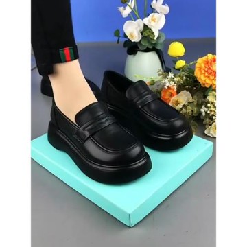 2025秋季新款一腳蹬厚底樂福鞋女松糕軟底軟面小皮鞋真皮豆豆單鞋