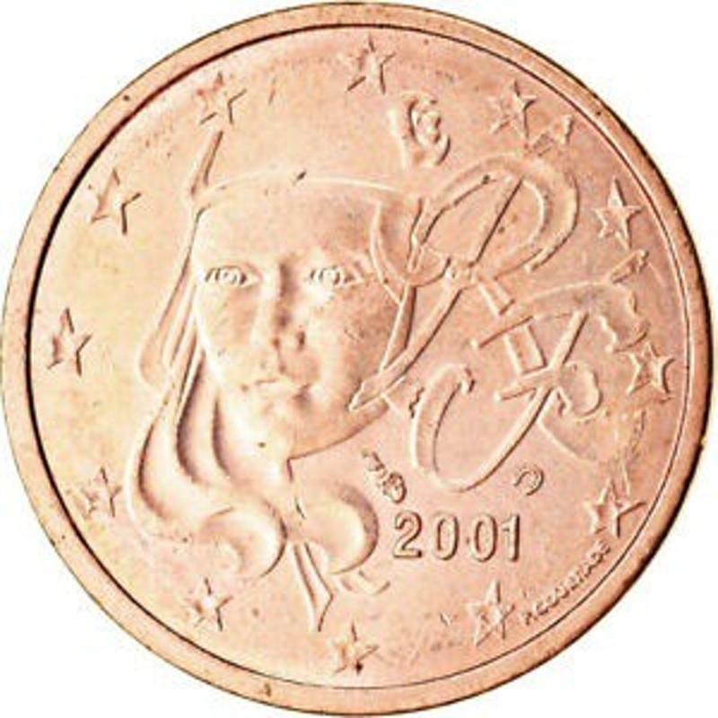 アンティークコイン France, Euro Cent, 2001, AU , Copper Plated