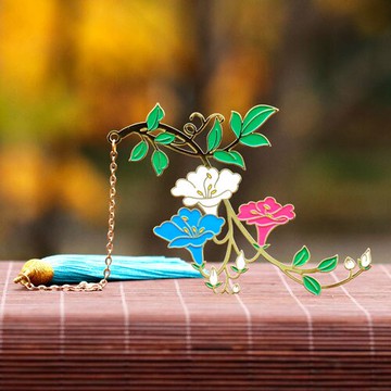 牽牛花鍍金金屬材質古典中國風花語流蘇書簽禮品定制禮物創意小禮品