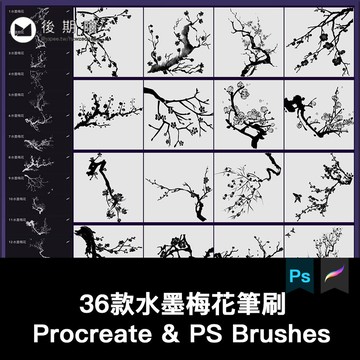 procreate筆刷ps筆刷水墨梅花傳統圖案手繪古典花國畫古風山水畫
