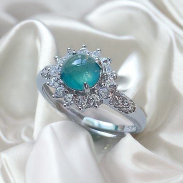 冰藍水翡翠蛋面戒指 925純銀 | 天然玉翡翠A貨 | 送禮