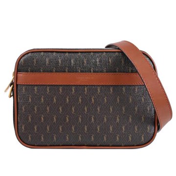 YSL 669957 Le Monogramme 滿版塗層印花斜背相機包.深咖