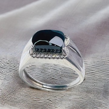 墨翠翡翠馬鞍戒指 925純銀| 天然緬甸玉A貨翡翠 | 送禮