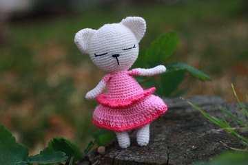 鉤針貓白色，鉤針貓填充物，玩具針織貓，大軟貓