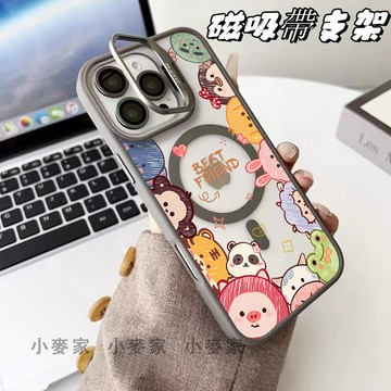 《卡通米奇塗鴉小動物》 磁吸鏡頭支架手機殼 iPhone 17 16 15 14 13 12 11 Pro Max保護殼