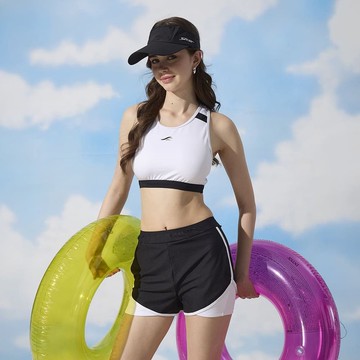 新品台灣製 少女經典黑白高支撐背心 二件式泳裝 田徑風
