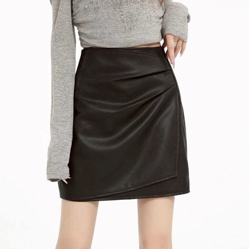 【三重現貨】隔日到新款S-XL安全褲PU皮裙時尚高腰不規則皮革短裙 修身顯瘦 優雅百搭半身短裙 皮裙