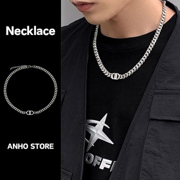 【ANHO】現貨在台/簡約/豬鼻子/雙D造型/古巴/拼接/項鍊/鎖骨鍊/鈦鋼