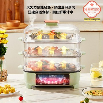 【一鍋四用】電蒸鍋 火鍋 蒸鍋 電煮鍋 家用鍋 48升大容量 三層設計 涮煮炒蒸一體 英國好夫人 早餐神器 家庭聚餐必備