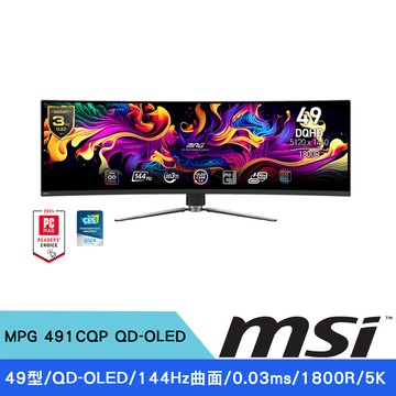 MSI 49型 MPG 491CQP QD-OLED  144Hz  0.03ms 1800R 5K電競曲面顯示器