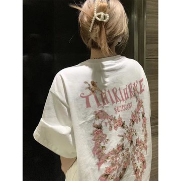 2026短袖上衣女印花潮牌寬松半袖重磅純棉T恤甜酷顯白夏裝ins潮