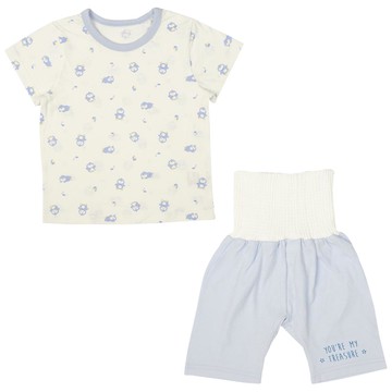 akachan honpo - 短袖附肚圍家居服-企鵝-淺藍色