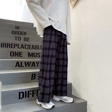春秋格子褲男直筒寬松休閑百搭韓版潮流ins潮牌日系復古九分褲子