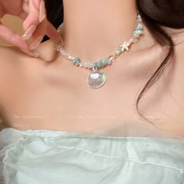 （時尚精選項鍊）仙女係女神風范串珠能量石波希米亞民族風海洋神秘力量貝殼串珠項鍊項鍊的設計簡約大方，適合搭配各種服飾，日常