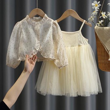 女童夏裝公主裙2023新款小女孩洋氣吊帶連衣裙防曬外套生日禮服裙