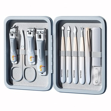 Kyhome 德係工藝指甲剪套裝 10件組 修甲美甲美容工具 死皮銼眉毛夾挖耳勺  藍色  1組