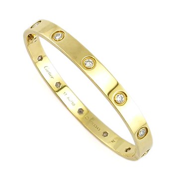 九成新！Cartier 18K黃K金-10顆鑽0.96克拉LOVE粗版手環