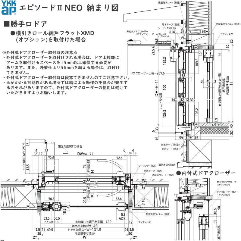 本物 ノースウエストYKKAP勝手口 通風ドア エピソード2NEO仕様 半外付型