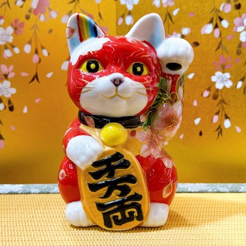 【櫻耀戀彩】日本清水燒招財貓 | 赤塗 - 山櫻