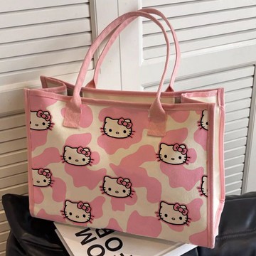 kitty托特包 高顏值卡通凱蒂貓單肩包百搭大容量學生帆布包通勤托特外出女書包