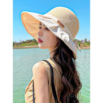 大帽檐遮臉漁夫帽女夏季韓版百搭出游遮陽帽防曬草編太陽帽子薄款