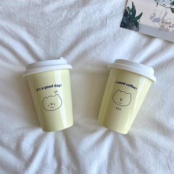 yowoyowo自制韓國可愛咖啡店周邊奶油小貓咪陶瓷咖啡杯隨身便攜杯