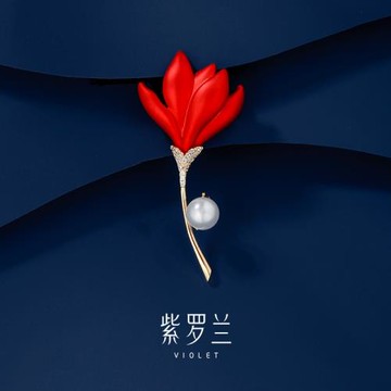 紫羅蘭紅甜紅色玫瑰胸針高檔女精致奢華珍珠胸花別針中秋節禮品