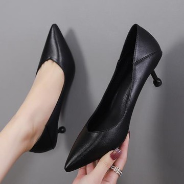 鞋子女2024新款春秋黑色高跟鞋尖頭細跟百搭職業工作鞋單鞋皮鞋女