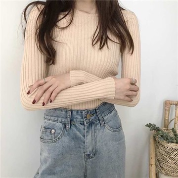 加厚內搭長袖針織衫女春秋季顯瘦修身百搭chic外穿毛衣打底衫