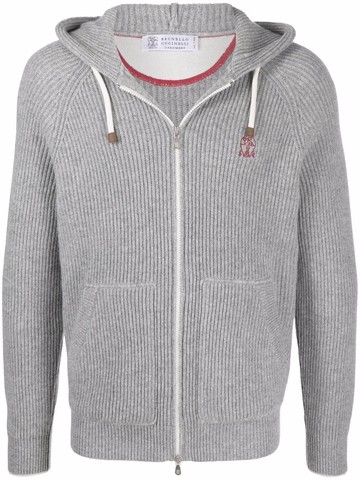 Brunello Cucinelli - embroidered logo cashmere cardigan - men - Cashmere - S - Grey